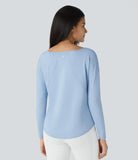 Asymmetric Neck Dropped Shoulder Split Workout Sports Top - PURE-YOGA