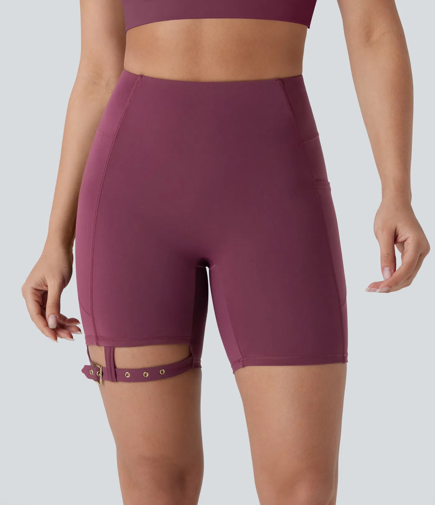 Softlyzero™ Airy High Waisted Side Pocket Adjustable Buckle Cool Touch Dance Biker Shorts 7'' - PURE-YOGA