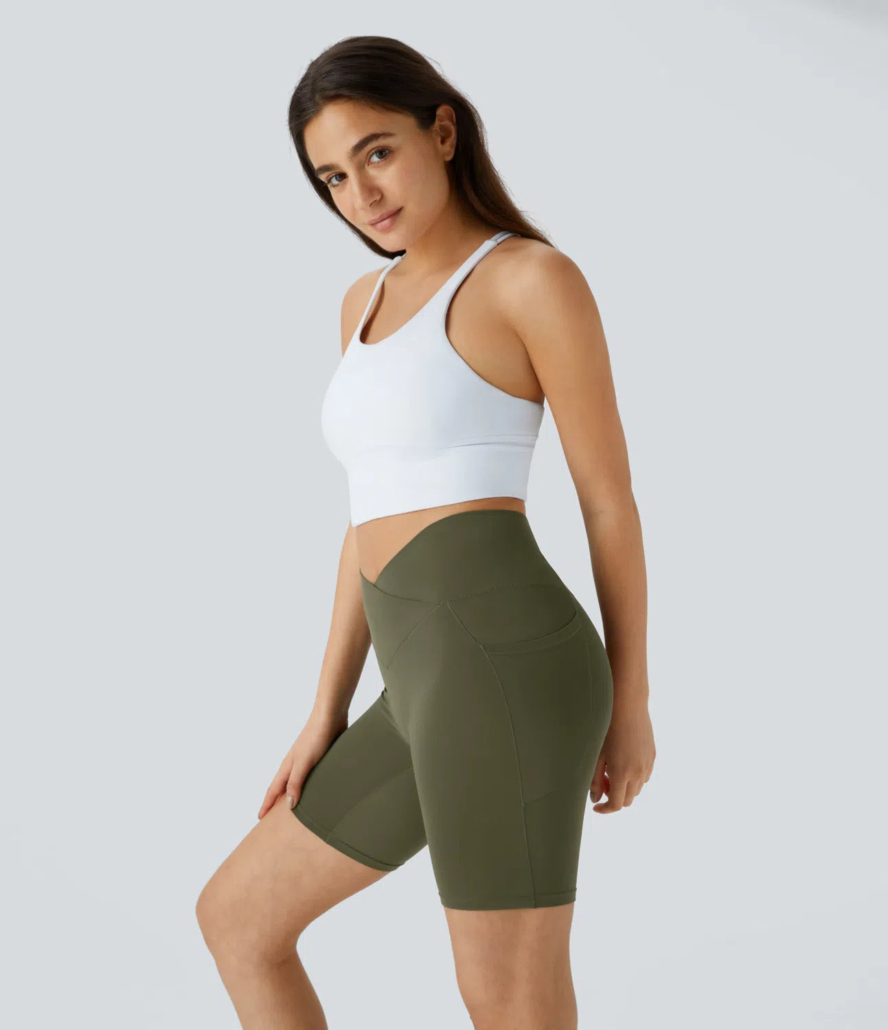 Softlyzero™ High Waisted Crossover Side Pocket Yoga Leak Protection Biker Shorts 7" - PURE-YOGA