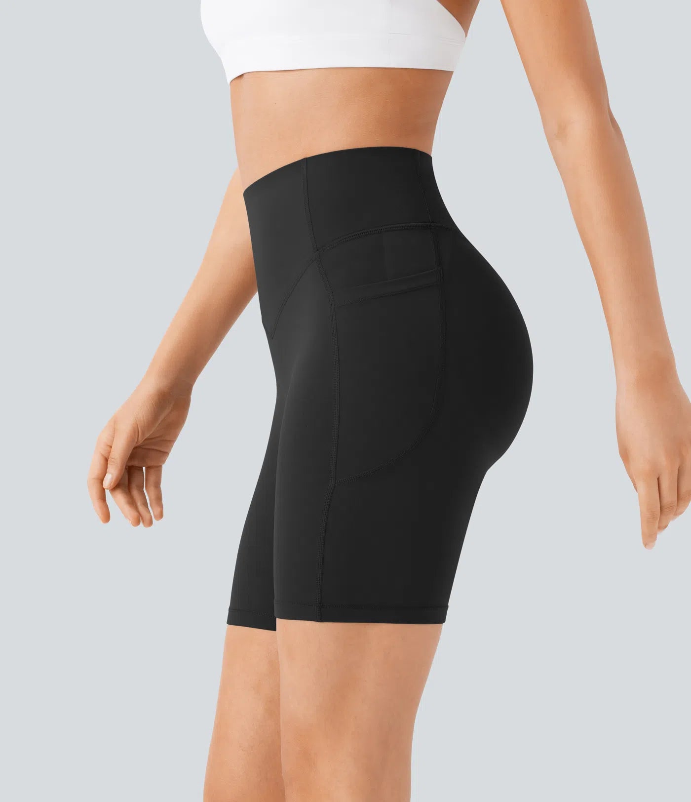 SoCinched High Waisted Scrunch Butt Lifting Tummy Control Side Pocket Shaping Workout UltraSculpt Biker Shorts 7'' - PURE-YOGA