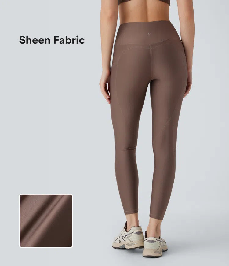 High Waisted Side Pocket Sheen Workout Leggings - PURE-YOGA