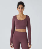 Softlyzero™ Plush Cut Out Twisted Thumb Hole Cropped Yoga Sports Top - PURE-YOGA