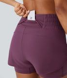 Breezeful™ Mid Rise Drawstring Multiple Pockets 2-in-1 Curved Hem Quick Dry Running Shorts - PURE-YOGA