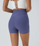 Ribbed Knit High Waisted Crossover Side Pocket Yoga Biker Shorts 3.5'' - PURE-YOGA
