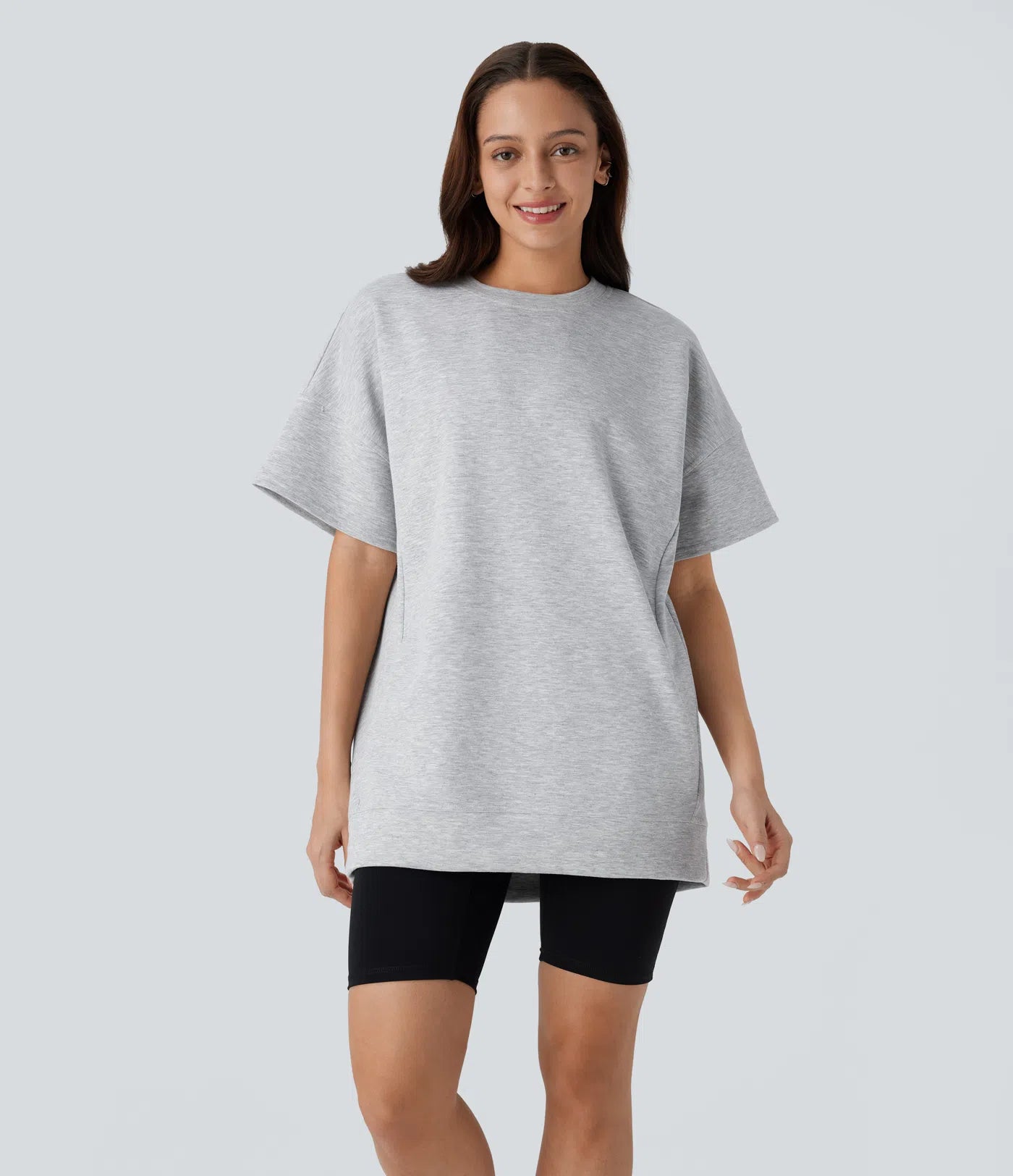 Round Neck Short Sleeve Side Pocket Oversize Casual Sports Top - PURE-YOGA