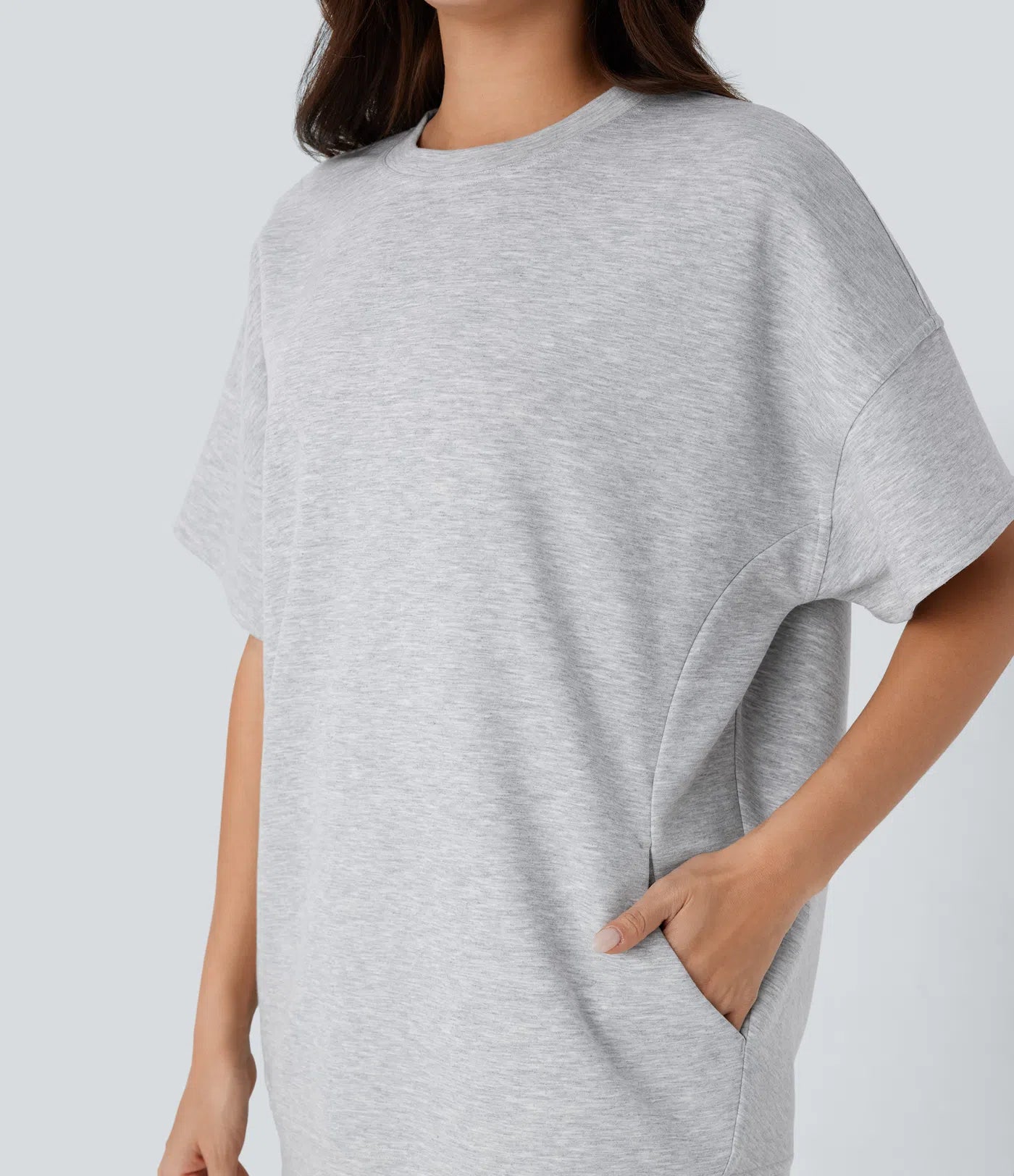 Round Neck Short Sleeve Side Pocket Oversize Casual Sports Top - PURE-YOGA