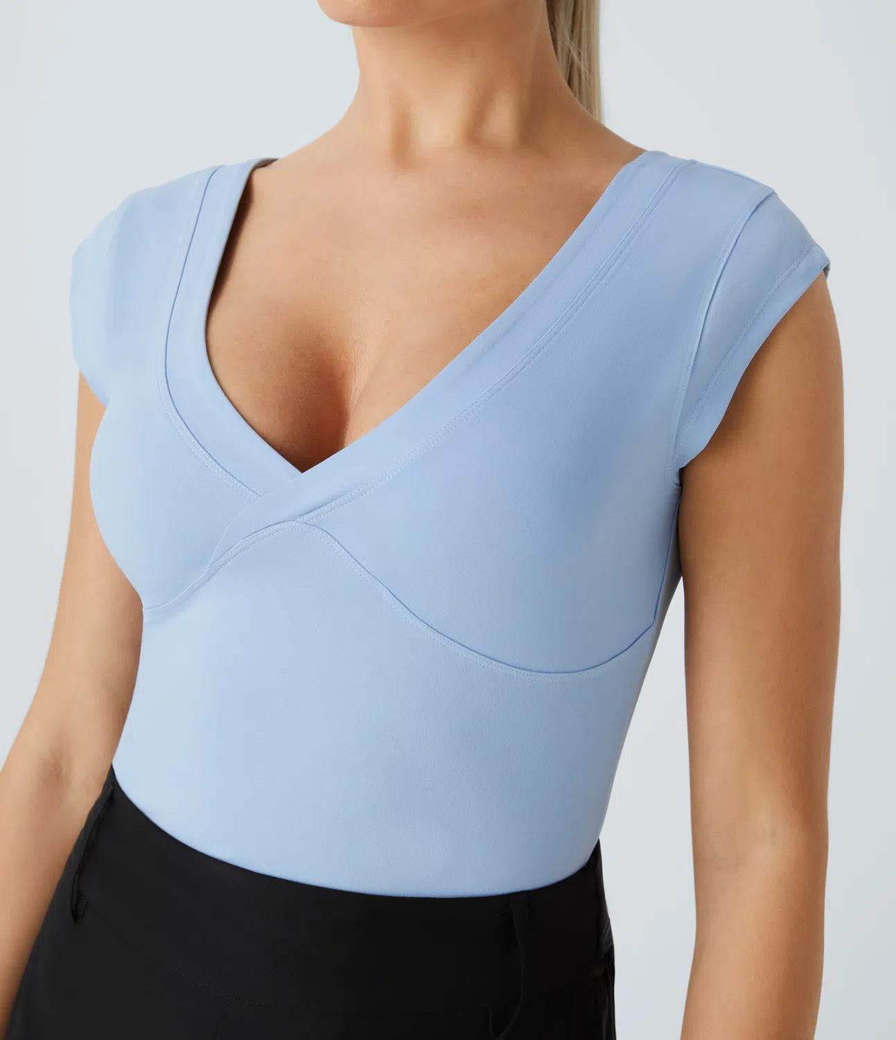 V Neck Cap Sleeve Slim Casual Sports Top - PURE-YOGA