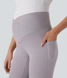 Softlyzero™ Super High Waisted Crossover Side Pocket 7/8 Yoga Maternity Leggings-UPF50+ - PURE-YOGA