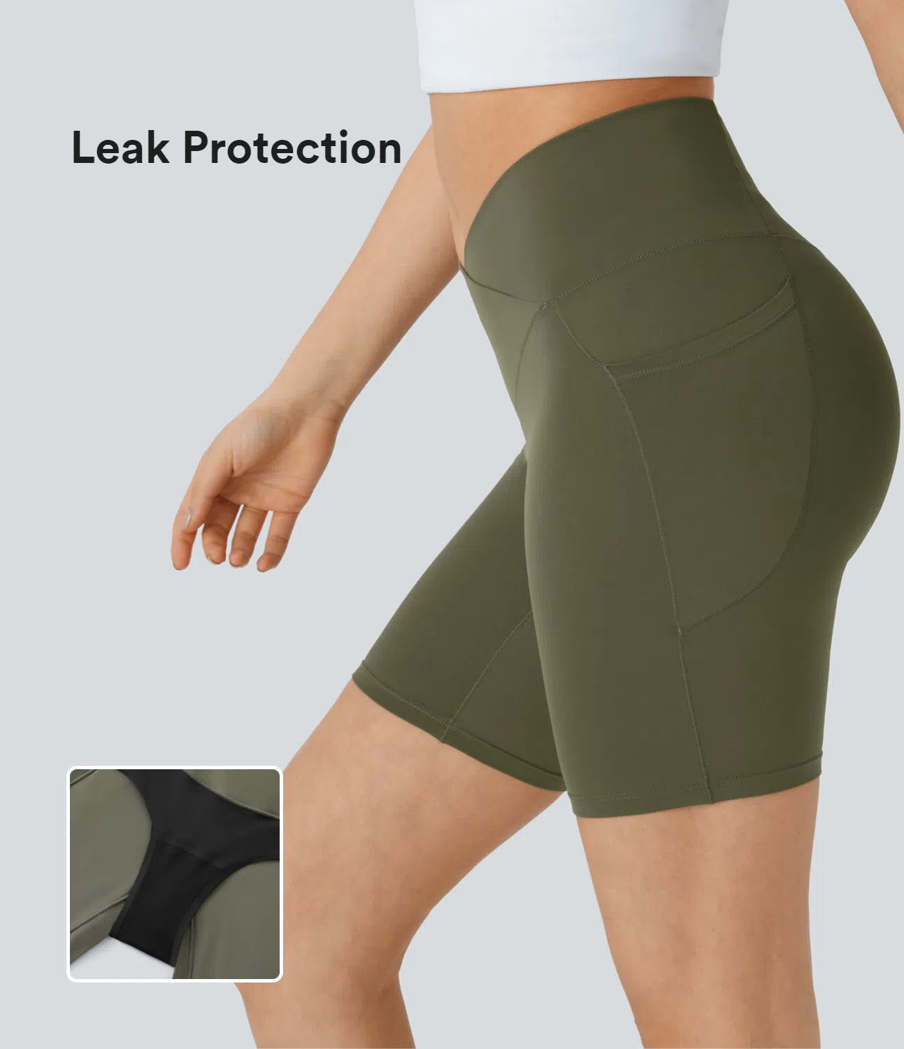 Softlyzero™ High Waisted Crossover Side Pocket Yoga Leak Protection Biker Shorts 7" - PURE-YOGA