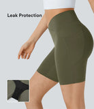 Softlyzero™ High Waisted Crossover Side Pocket Yoga Leak Protection Biker Shorts 7" - PURE-YOGA