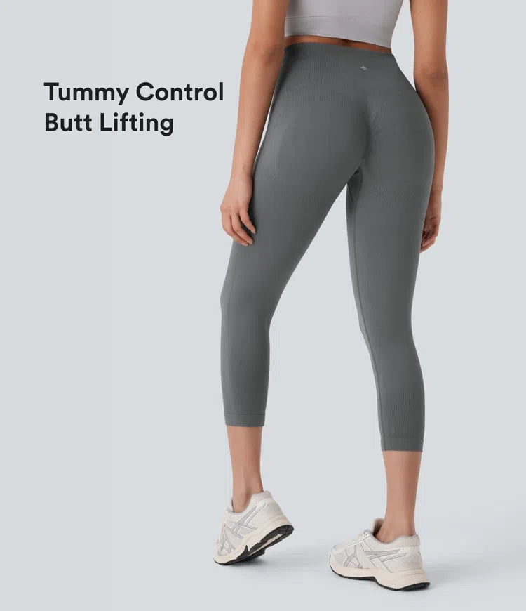 Seamless Flow High Waisted Tummy Control Butt Lifting Capri Yoga Leggings - PURE-YOGA