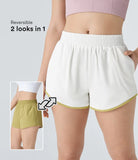 Reversible Mid Rise Side Pocket Color Block Workout Shorts - PURE-YOGA