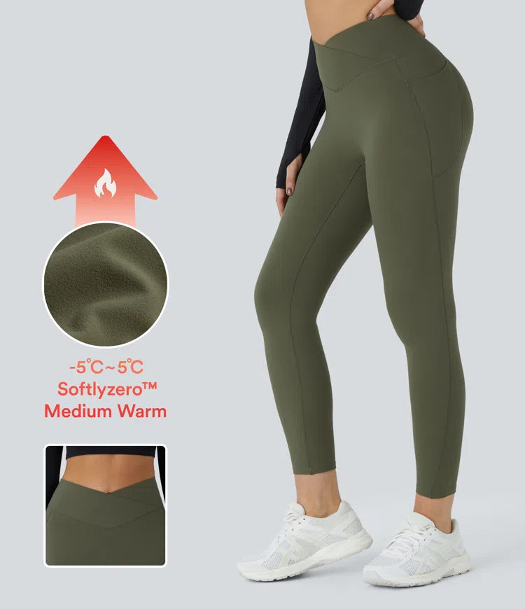 Softlyzero™ Plush Thermal High Waisted Crossover Side Pocket Yoga Leggings - PURE-YOGA