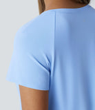 Boat Neck Short Sleeve Cut Out Split Cool Touch Workout Sports Top - PURE-YOGA