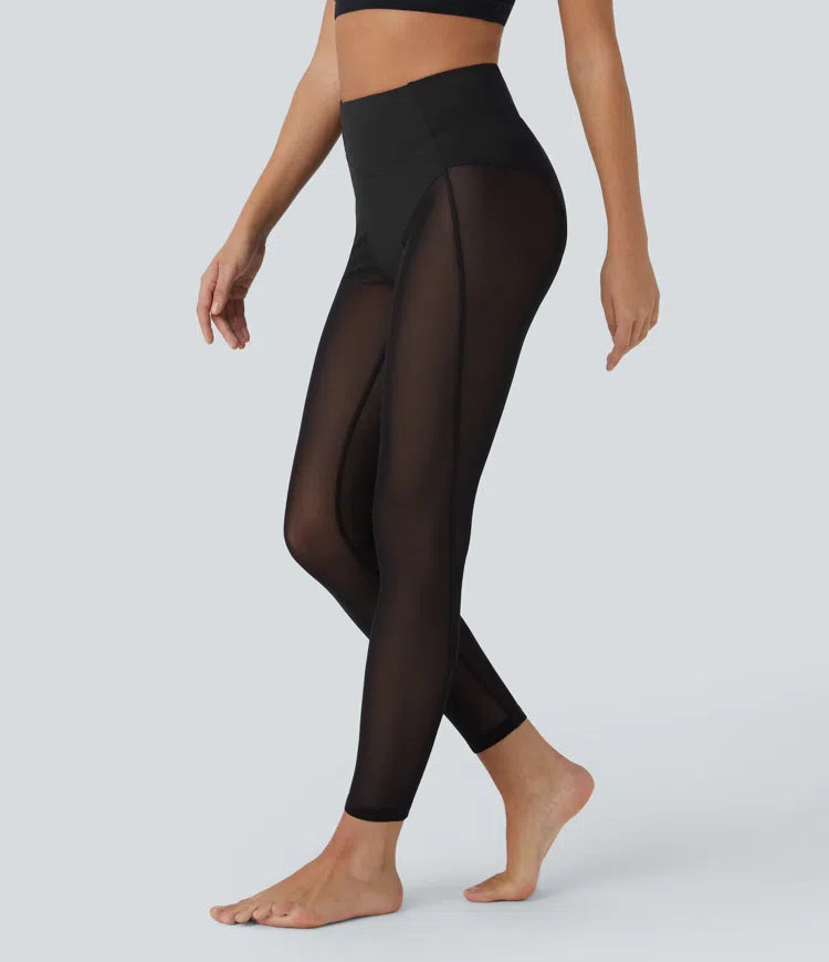 High Waisted 2-in-1 7/8 Sheer Mesh Dance Leggings - PURE-YOGA