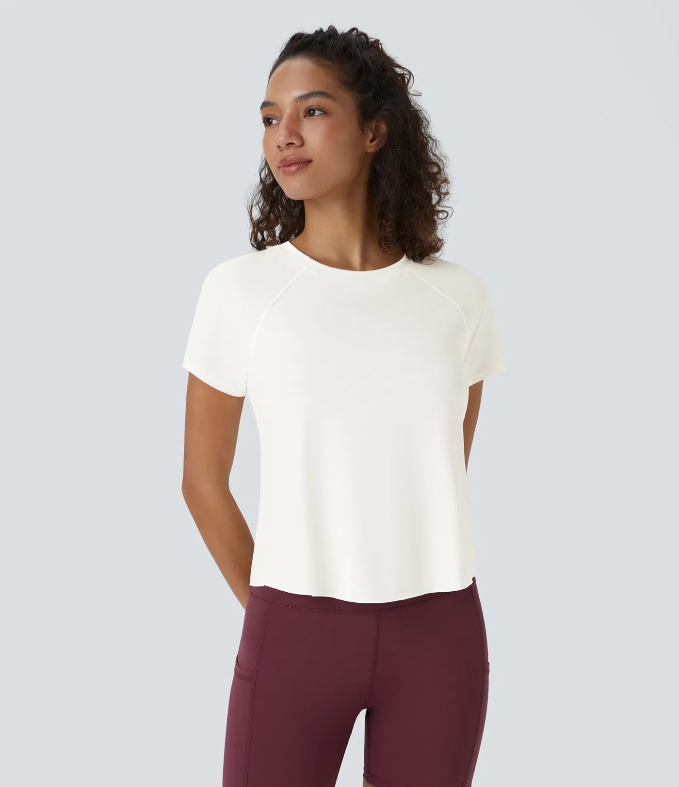 Contrast Mesh Split Hem Short Sleeve Cool Touch Yoga Sports Top-UPF50+ - PURE-YOGA