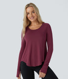 Backless Cowl Back Round Neck Thumb Hole Curved Hem Yoga Sports Top - PURE-YOGA