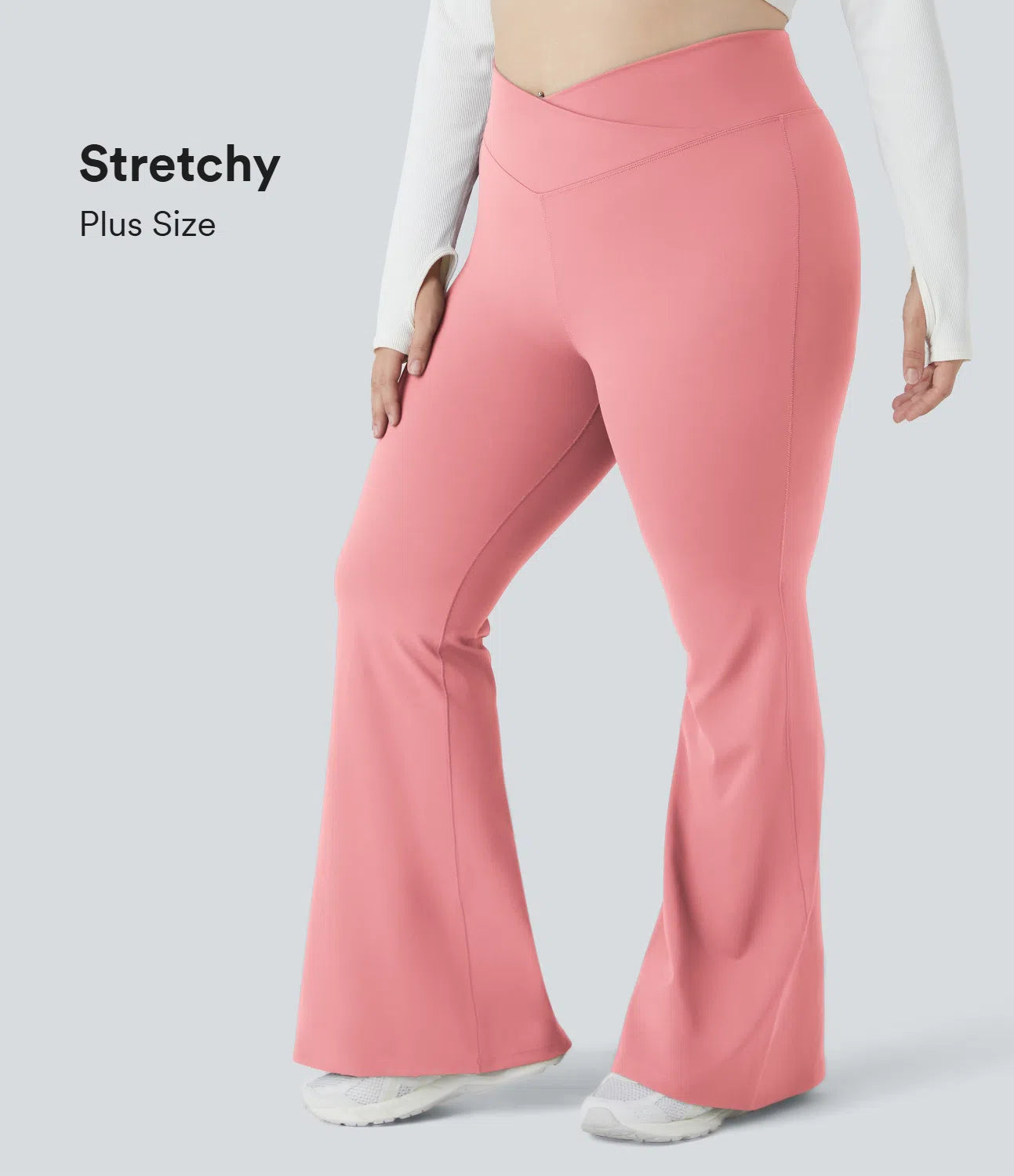 Crossover High Waisted Back Pocket Plus Size Super Flare Leggings - PURE-YOGA
