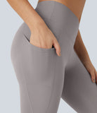 Softlyzero™ High Waisted Crossover Side Pocket Yoga 7/8 Leggings-UPF50+ - PURE-YOGA