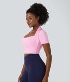 Softlyzero™ Plush Short Sleeve 2-in-1 Cropped Yoga Sports Top - PURE-YOGA