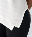 Sheer Round Neck Short Sleeve Split Asymmetric Hem Jacquard Yoga Sports Top - PURE-YOGA