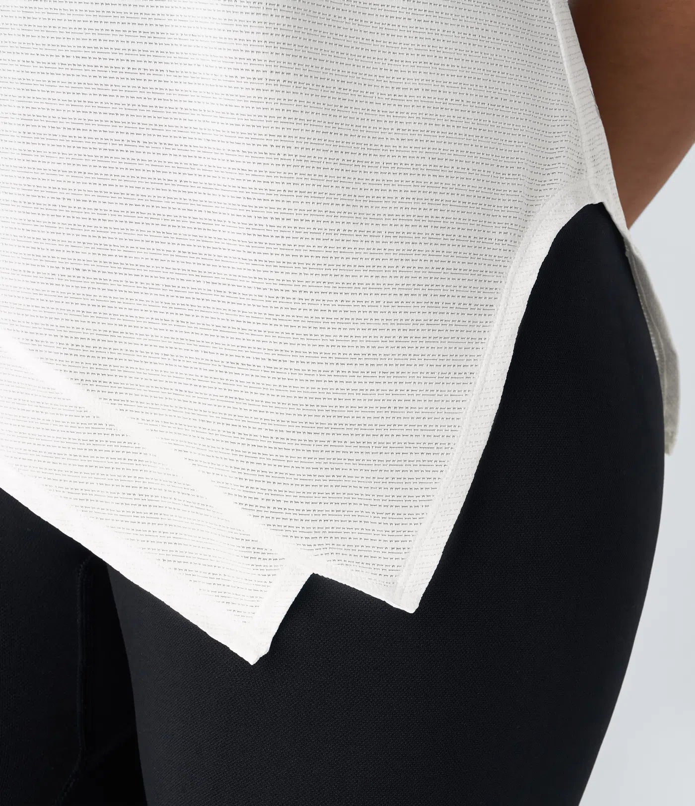 Sheer Round Neck Short Sleeve Split Asymmetric Hem Jacquard Yoga Sports Top - PURE-YOGA