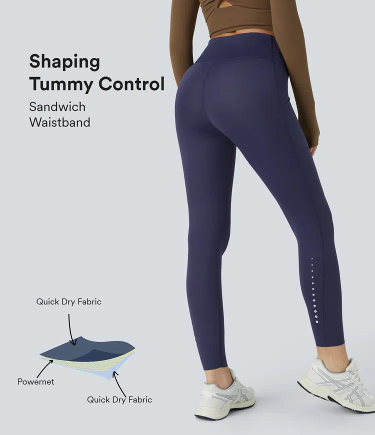 Softlyzero™ QuickDry SoCinched Reflective High Waisted Tummy Control Side Pocket 7/8 Running Joggers - PURE-YOGA