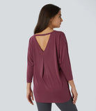 Cut Out 3/4 Sleeve Yoga Sports Top - PURE-YOGA