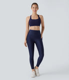 SoCinched High Waisted Tummy Control Side Pocket Sheen Workout Leggings - PURE-YOGA