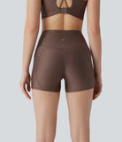 SoCinched High Waisted Tummy Control Side Pocket Sheen Running Biker Shorts 3'' - PURE-YOGA