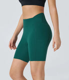 Pure-Yoga UltraSculpt™ High Waisted Crossover Side Pocket Workout Biker Shorts 7'' - PURE-YOGA