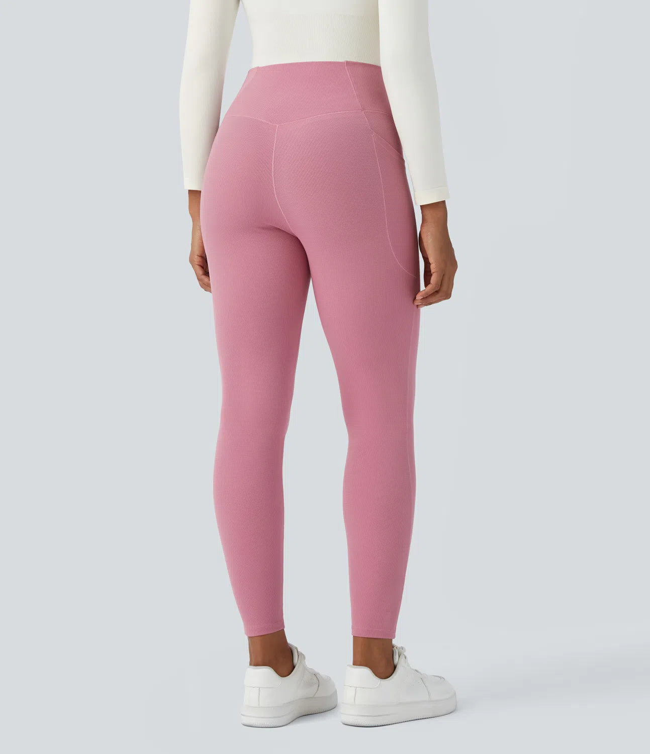 High Waisted Crossover Side Pocket Waffle 7/8 Casual Leggings - PURE-YOGA