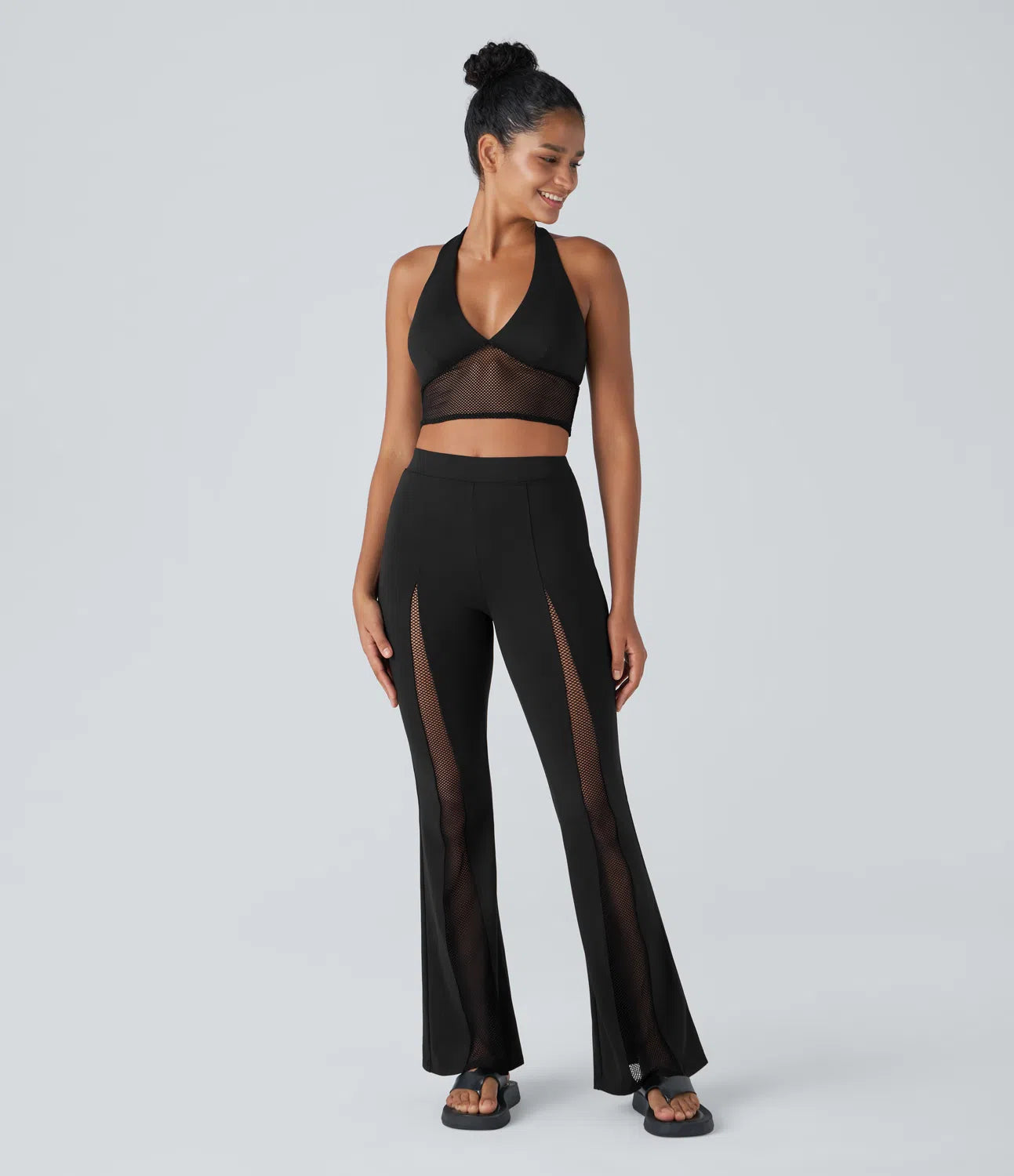 Softlyzero™ Plush High Waisted Contrast Mesh Casual Flare Leggings-UPF50+ - PURE-YOGA