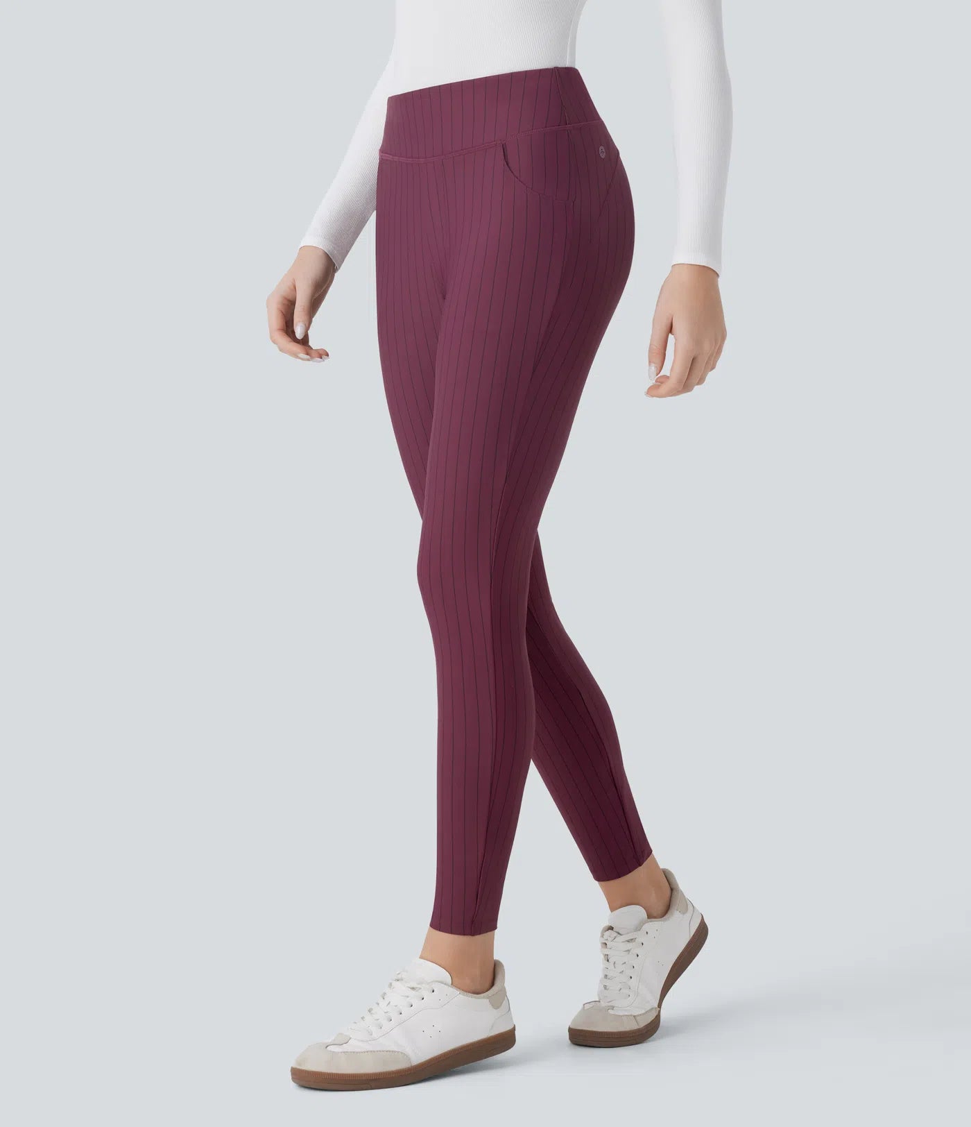 High Waisted Side Pocket Stripe 7/8 Cool Touch Work Leggings - PURE-YOGA
