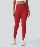 Pure-Yoga UltraSculpt™ High Waisted Zipper Back Pocket Ruched Hem Top-stitching Solid Yoga 7/8 Leggings - PURE-YOGA